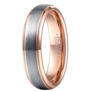 Bague en tungstène or rose brossé fin