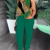 Ensemble 2 pièces grande taille  pour femmes tendance. Haut court décontracté, pantalon à jambes larges