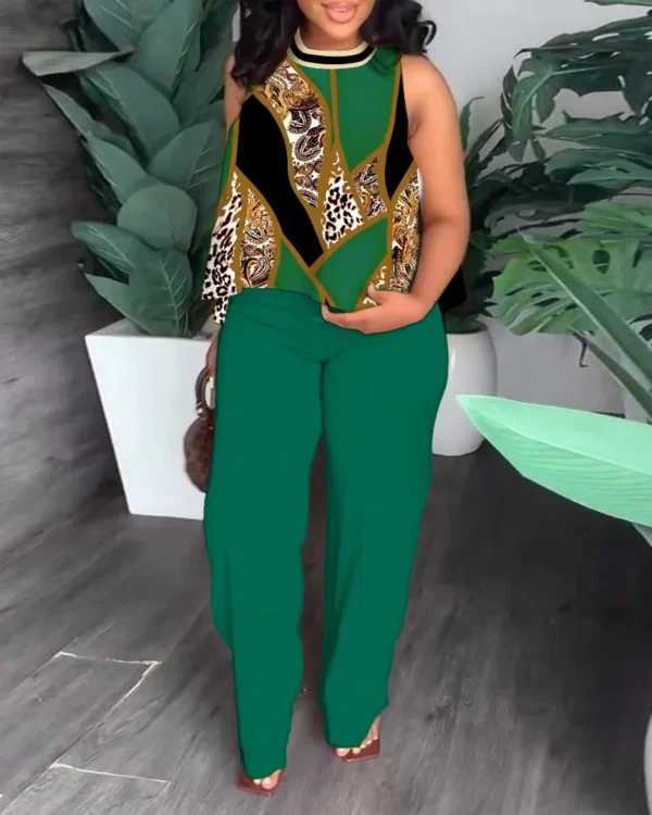 Ensemble 2 pièces grande taille  pour femmes tendance. Haut court décontracté, pantalon à jambes larges