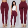 Pantalons extensibles pour femmes taille haute, couleur unie