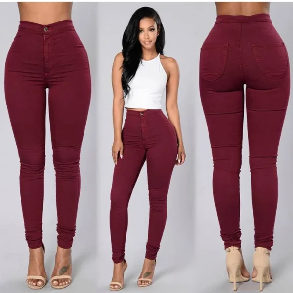 Pantalons extensibles pour femmes taille haute, couleur unie