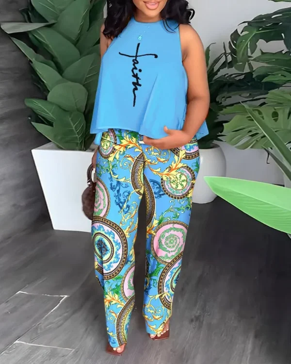 Ensemble 2 pièces grande taille  pour femmes tendance. Haut court décontracté, pantalon à jambes larges