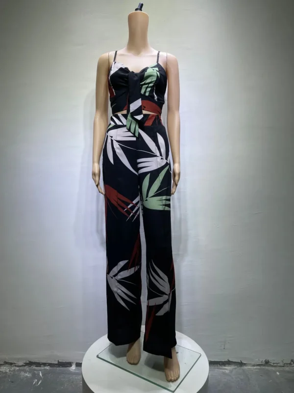 Ensemble deux pièces style bohème pour femmes, décontracté, col en V, débardeur court, pantalon taille haute.
