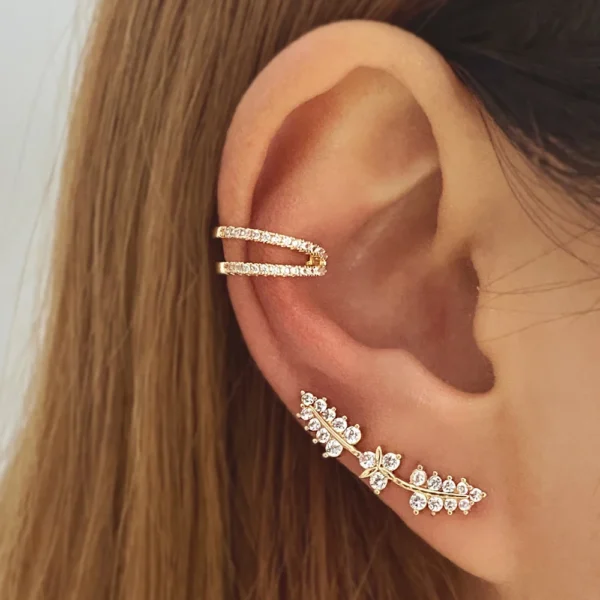 Ensemble de boucles d'oreilles en feuille de Zircon plaqué or