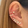 Ensemble de boucles d'oreilles en feuille de Zircon plaqué or