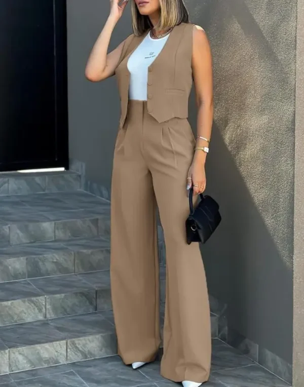 Ensemble deux pièces vêtements pour femmes gilets, pantalon à jambes larges