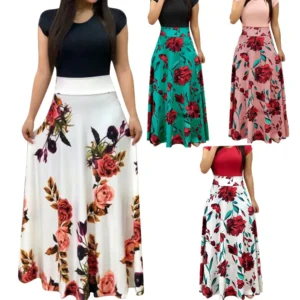 Robe longue à manches courtes, Floral