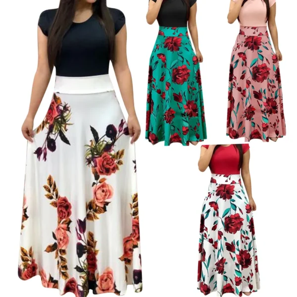 Robe longue à manches courtes, Floral