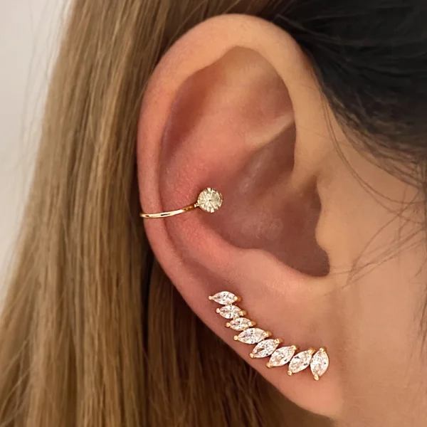 Ensemble de boucles d'oreilles en feuille de Zircon plaqué or