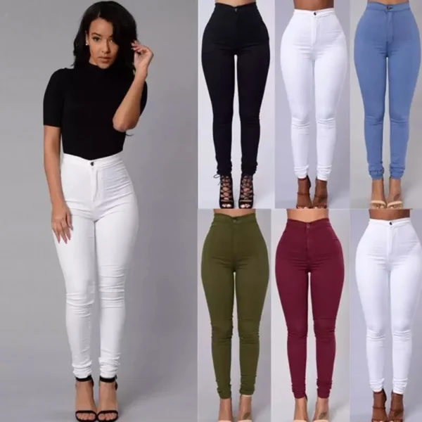 Pantalons extensibles pour femmes taille haute, couleur unie