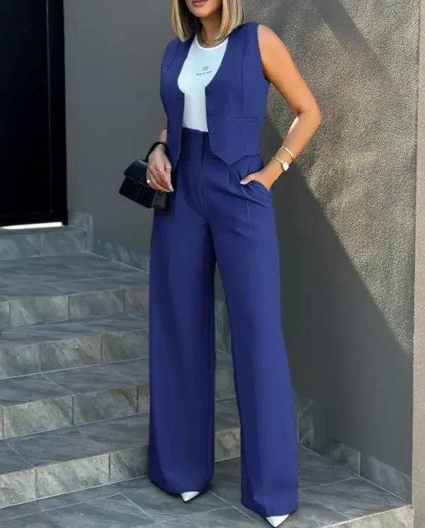 Ensemble deux pièces vêtements pour femmes gilets, pantalon à jambes larges