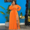 Robe fendu manches longues