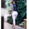Pantalons extensibles pour femmes taille haute, couleur unie