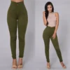 Pantalons extensibles pour femmes taille haute, couleur unie