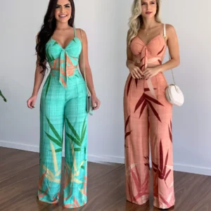 Ensemble deux pièces style bohème pour femmes, décontracté, col en V, débardeur court, pantalon taille haute.