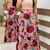 Robe longue à manches courtes, Floral
