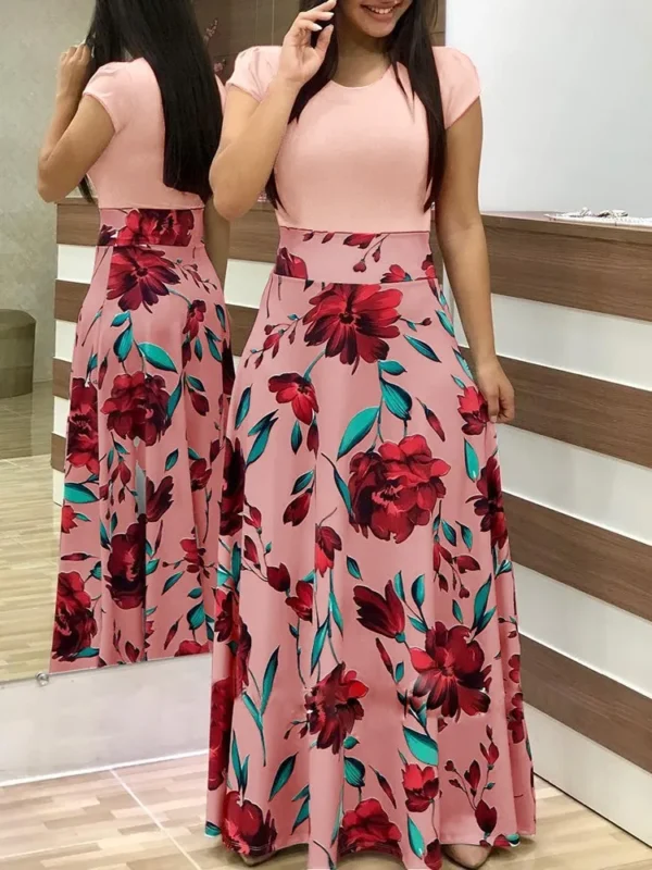 Robe longue à manches courtes, Floral
