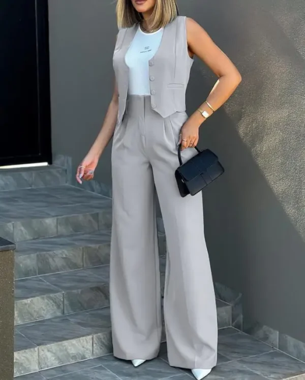 Ensemble deux pièces vêtements pour femmes gilets, pantalon à jambes larges