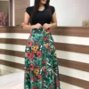 Robe longue à manches courtes, Floral