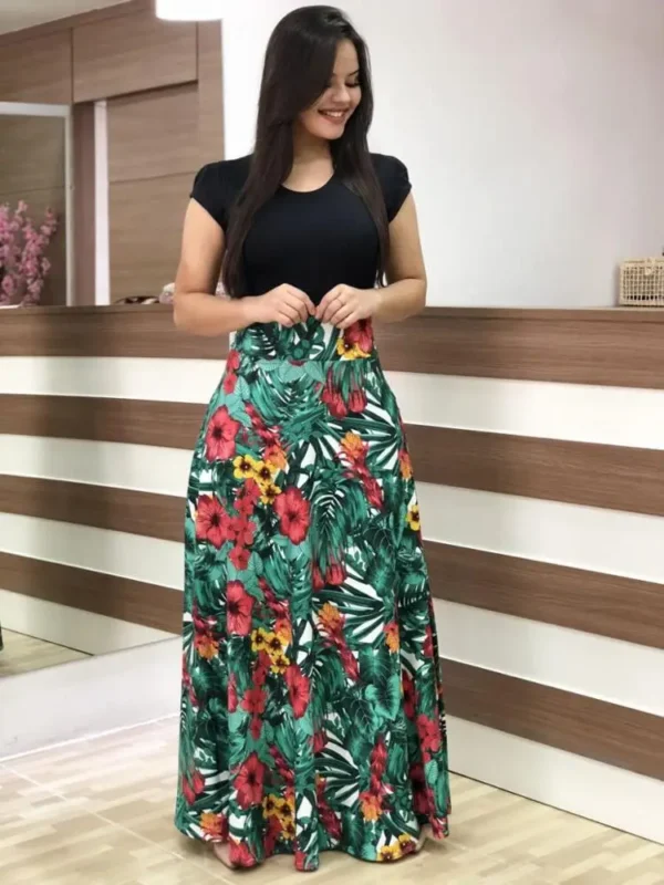 Robe longue à manches courtes, Floral