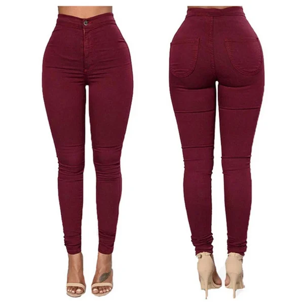 Pantalons extensibles pour femmes taille haute, couleur unie