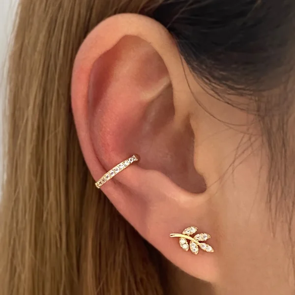 Ensemble de boucles d'oreilles en feuille de Zircon plaqué or