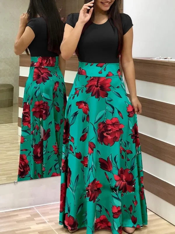 Robe longue à manches courtes, Floral