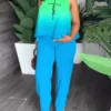 Ensemble 2 pièces grande taille  pour femmes tendance. Haut court décontracté, pantalon à jambes larges